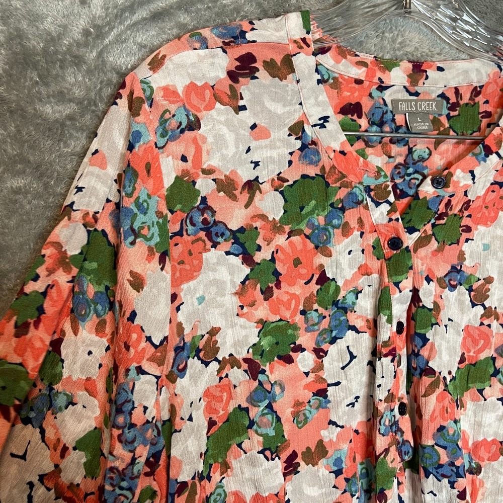 Falls Creek Women Size L Bloomcore Boho Chic Floral Popover Peplum Woven Top NWT